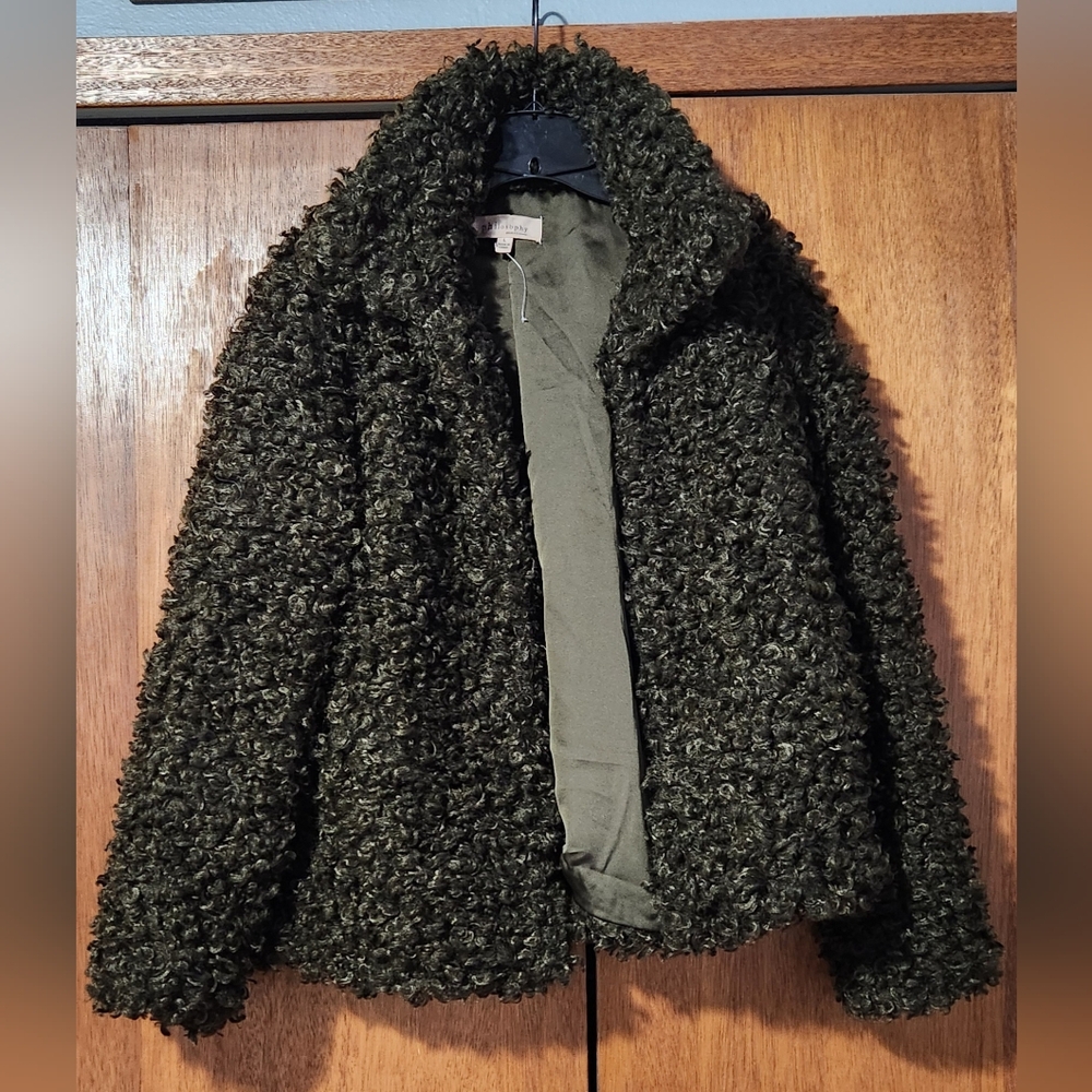 Philosophy Dark Olive Teddy Bear Faux Jacket Size Large EUC